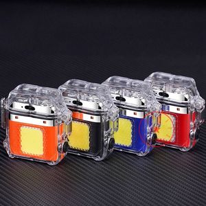 Latest USB Smoking Colorful Transparent Shell Lighters Waterproof Windproof Portable Dry Herb Tobacco Cigarette Holder LED Lamp Flashlight Lighter DHL