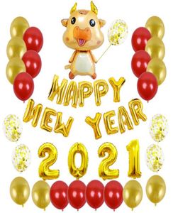 41PCSSET CHINES NEW YEAR DECORATIONS 2021 GOLD RED LATEX 16インチ数バルーンチャイナハッピーニューイヤー2021バルーンパーティーDECO F2132257