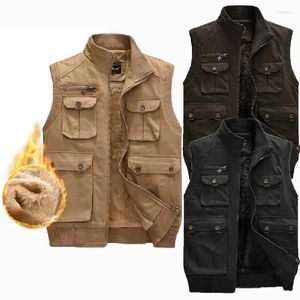 Hunting Jackets Men's Fleece Thickened Washed Cotton Vest Outdoor Military Tactical Wool Warm Multi-pocket Sleeveless Jacket