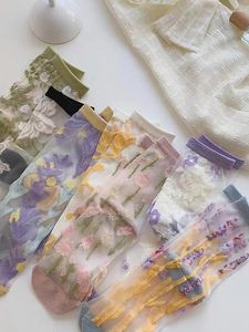 Women Socks 2023 Summer Crystal Stockings Fairy Thin Type In Tube Glass Silk Card