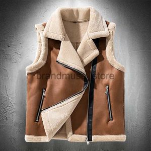 Gilet da uomo Senza maniche Giacche in pelle Uomo Abbigliamento moda Giacche da moto Vintage stile punk Pelliccia foderato in pile Caldo cappotti invernali Uomo J231208