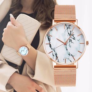 Other Watches Drop Rose Gold Mesh Band Creative Marble Watch Female Wrist Watch Luxury Women Quartz Watches Gifts Relogio Feminino 231208
