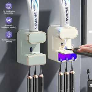 Toothbrush Holders Automatic Sensor Toothpaste Dispenser with 3 Slots Wall Mounted Electric Squeezer for Bathroom Accessories 231206