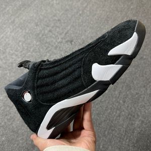 New 14 Bred Basketball shoes Men's mid-top vintage black and white sneakers Round head Deer skin and lychee skin combined with sports car styling Designer shoes