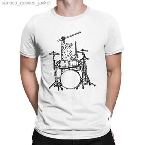 Herren T-Shirts Crazy Funny Cat Playing Drums Schwarze T-Shirts Männer Premium Baumwolle T-Shirt Drum Drummer Drumming T-Shirt Plus Size Tops L231208