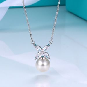 s925 sterling silver plated sweet clover designer pendant necklace cross chain choker lovely flower luxury pearl cz zircon necklaces wedding jewelry gift