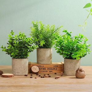 Decorative Flowers Artificial Plant Bonsai Green Leaf Potted With Pot For Wedding Party Decoration Office Desktop Ornament Living Room Home