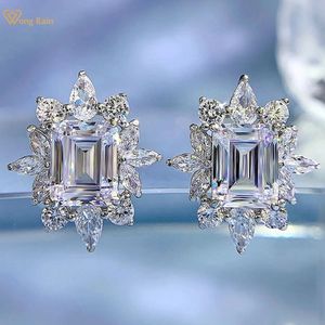 Dangle Chandelier Wong Rain Solid 925 Sterling Silver Emerald Cut 79MM White Sapphire Gemstone Stud Earrings Fine Jewelry for Women Drop 231208