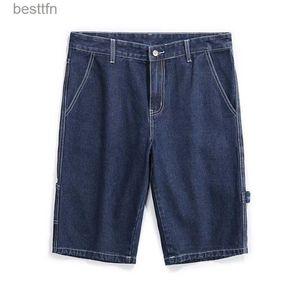 Męskie dżinsy japońskie ciemnoniebieskie spodenki dżinsowe mężczyźni Summer Nowe klasyczne spodni casual cargo Pants elastyczne talia workowate proste krótkie dżinsy plus rozmiar 42L231208