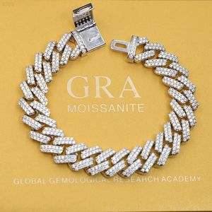 Wonderful Detail 925 Silver 10-18mm Hip Hop Free Fire Moissanite Diamond 2 Rows Bracelet Cuban Link Chain