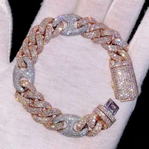 Fashion Jewelry 925 Silver Iced Out Cuban Chain Vvs Moissanite Diamond Hip Hop Miami Cuban Men's Bracelet