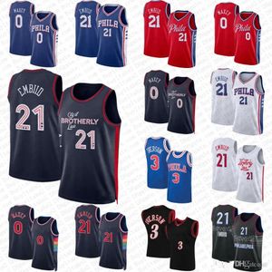 21Basketball Jersey 2023 2024 City Jerseys Branco Camisa Azul 0 3 6Joel Embiid Mens Allen Iverson Sixer BlackTyrese Maxey Basquete Jersey