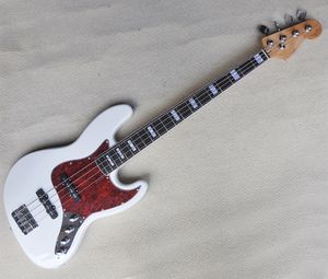 4 Strings White Electric Bass Guitar with 20 Frets Rosewood Freboard Red Pearl Pickguard Customizable