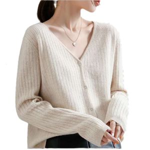 Designer Woman Women's Cardigan Jacket New Spring and Autumn V-neck Drawstring Thin Long Sleeved Knitted Short Loose Fitting Sweater 854
