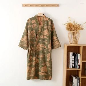 Men's Sleepwear Male Soft Home Cotton Printed Men Bathrobe For Nightwear Floral Dressing Clothes Pure Wear Half Sleeve Loose Gown