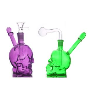 Hookahs Shisha Mini Dab Rigs Skull Heady Glass Oil Burner Bongs Water Pipes unik askfångare Bong med nedstödsoljebrännare rör