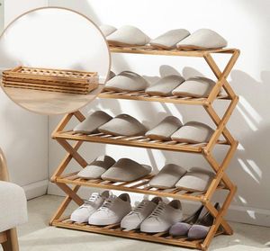 Installation vikning av flerskiktssko rack enkla hushållens ekonomiska rack sovsal förvaring rack bambu sko skåp t27975319