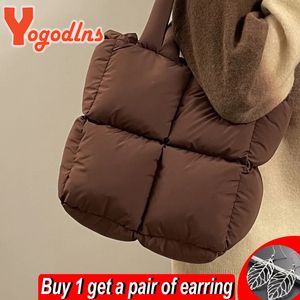 Abendtaschen Yogodlns Winter Niche Diamond Tote Bag Space Cotton Hochwertiges Kissen Tophandle Warme Jacke Handtasche Sac 231207