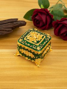 Storage Boxes Metal Creative European Vintage Jewelry Box Small Gold Plated Hand Painted High end Rose Jewelry Storage Box Cotton Swab Box Val 231208