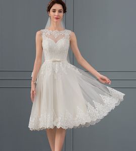 New Short A Line Tulle Wedding Dress 2024 Boat Neck Illusion Lace Appliques Knee-Length Bridal Party Gown Custom Made For Woman Vestido De Noiva