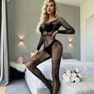 Sexy Porn Black Body Stocking Lingerie for Ladies Erotic XXX Sex Mesh Suit Women See-through Lace Open Crotch Underwear Tights