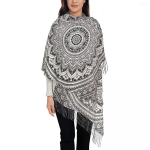 Halsdukar boho mandala mönster halsduk för kvinnors vinter fall pashmina sjal wrap bohemian stor med tofs damer