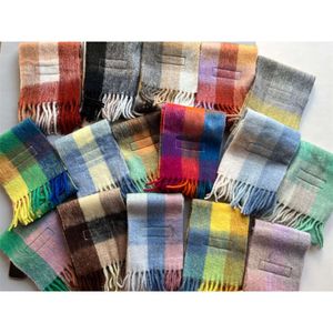 高品質の虹色の格子縞のアルパカウールスカーフ、ノルディックスタイルのモヘアスカーフ