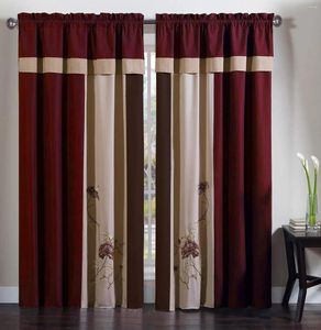Curtain Vienna 4-Piece Embroidered Floral Window Curtain/Drape Set With Sheer Backing Valance Tassels Burgundy Taupe Brown