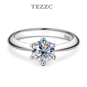 Anéis de casamento Tezzc 1 5CT VVS1 para mulheres noivado promessa solitaire banda GRA certificado S925 anel de prata esterlina 231208