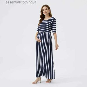 Urban Sexy Kleider Schwangerschaftskleidung Frühling und Sommer Neue Mode Umstandsmode Gestreiftes Rundhals-Stillkleid Umstands-Maxikleid L231208