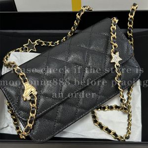 12A Upgrade Mirror Quality Designer Classic Wallet On Chain Bags 17cm Mini Womens Caviar Quilted Purse Charm Bag Genuine Leather Handbags Black Shoulder Box Bag