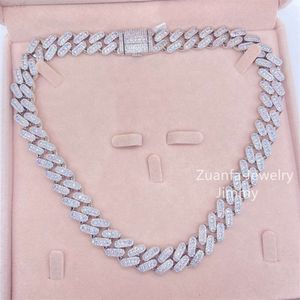 Anpassad unik design Bling Shining 13mm White Gold Color VVS1 Moissanite Diamond Miami Cuban Link Chain