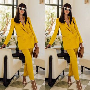 Spring Fashion Gold Women Pants Suits Double Breasted Female Streetwear Sportswear Two Pieces Jacket Blazer Sets