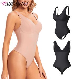 Kadınlar Seksi tanga Bodysuit Sütyen içinde inşa edilmiş göğüs pürüzsüz v boyun gövdesi şekillendirici karın kontrolü zayıflama sırtsız yastıklı shapewear