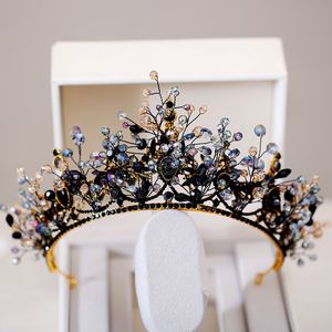 Black Crystal Bridal Tiaras Cubic Zircon Crown Rhinestone Pageant Diadem Headpieces Wedding Hair Accessories