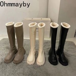 Botas de inverno de pelúcia mulheres joelho botas altas moda volta zíperes senhoras elegante quente algodão botas longas calçados femininos 231207