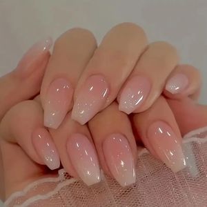 False Nails 24 PCS Ballerina Press On Nails Pink Gradient Fake Nails Glossy Artificial Finger Manicure Återanvändbara falska naglar för kvinnor 231207