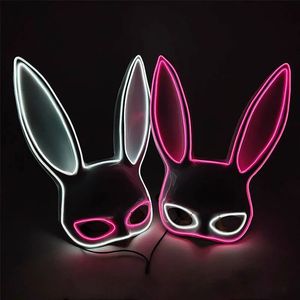 Parti Maskeleri Cadılar Bayramı Komik Uzun Kulaklar Tavşan Maskesi Luminous Bunny Led Neon Işık 231207 için