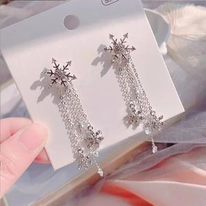 Charm Temperament Long Tassel Earring For Women Women Wedding Jewelry Christmas Rhinestone Snowflake Ear Studs Fashion Party Gift 231208