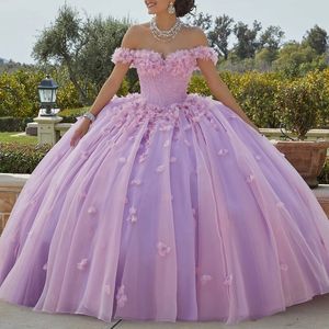 Pink Sweetheart Quinceanera Dresses Flower Lace Beads Tull Vestidos De 15 Anos Party Prom Ball Gown Birthday Dress Lace Up Graduation Gown