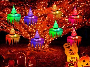 Decorazioni di Halloween Appeso illuminato a LED incandescente cappello da strega a batteria per portico all'aperto cortile XBJK21084366209