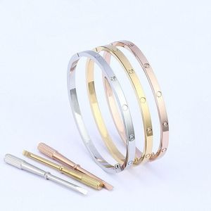 4 mm dünner 6. Titan-Stahl-Designer-Armreif für Damen und Herren, Liebe, Silber, Roségold, Schraubenzieher, Nagel, Armreifen, Armband, Paarschmuck mit Ksbc