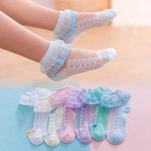 Kids Socks 10 Pairs/lot Baby Girls Kids Socks Summer Lace Ruffle Princess Children Ankle Short Breathable Cotton Toddler Dance Thin Sock 231207