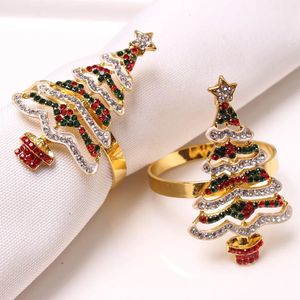 Napkin Rings 4PCS Christmas Tree Napkin Ring Festiva Table Napkin Buckle Diamond Deer Crafts Holder Handmade Party Dinner Supplies Decorative 231207