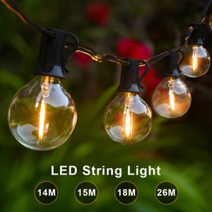 Juldekorationer 18m 26m G40 LED -sträng Lätt Fairy Outdoor Light Garland Retro Bröllop Backyard Decoration Trädgård Patio Lätt sträng 231207