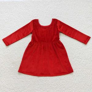 Girl Dresses Wholesale Baby Girls Knee Length Clothes Red Velvet Dress Children Toddler Long Sleeves Boutique Kid Christmas One Piece