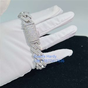 Pass Diamond Tester 925 Sterling Srebrny mrożony VVS Moissanite Miami Cuban Link Bransoletka kostki