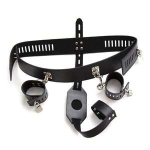 Faux Leather Female Chastity Belt Panty with Handcuff Adjustable BDSM Fetish Bondage Restraints Chastity Device Sex Toys Women