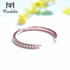 Wedding Rings Kuololit AU750 18K 14K Rose Gold Ring for Women Solitaire Matching Wedding Diamond V Band Engagement Christmas 231208