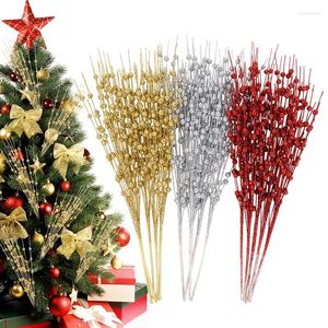 Decorative Flowers 5pcs 12forks Gold Red Christmas Flash Artificial Berry Stem For Xmas Wedding DIY Wreath Fireplace Home Vase Decor